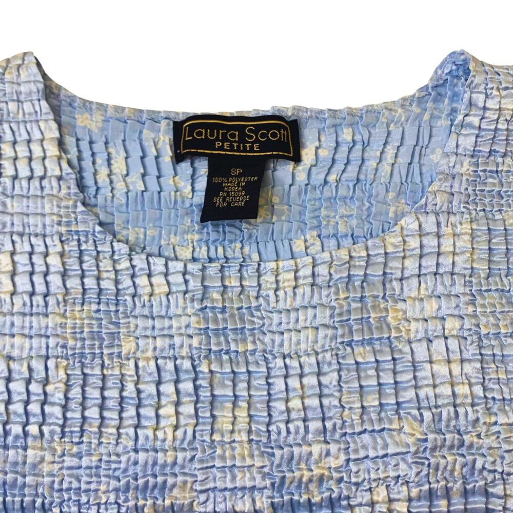 Laura Scott Light Blue Crinkle Style Blouse Tank Top– Petite SP - Picture 2 of 8